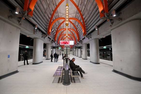 The quiet State Library station on Monday morning.