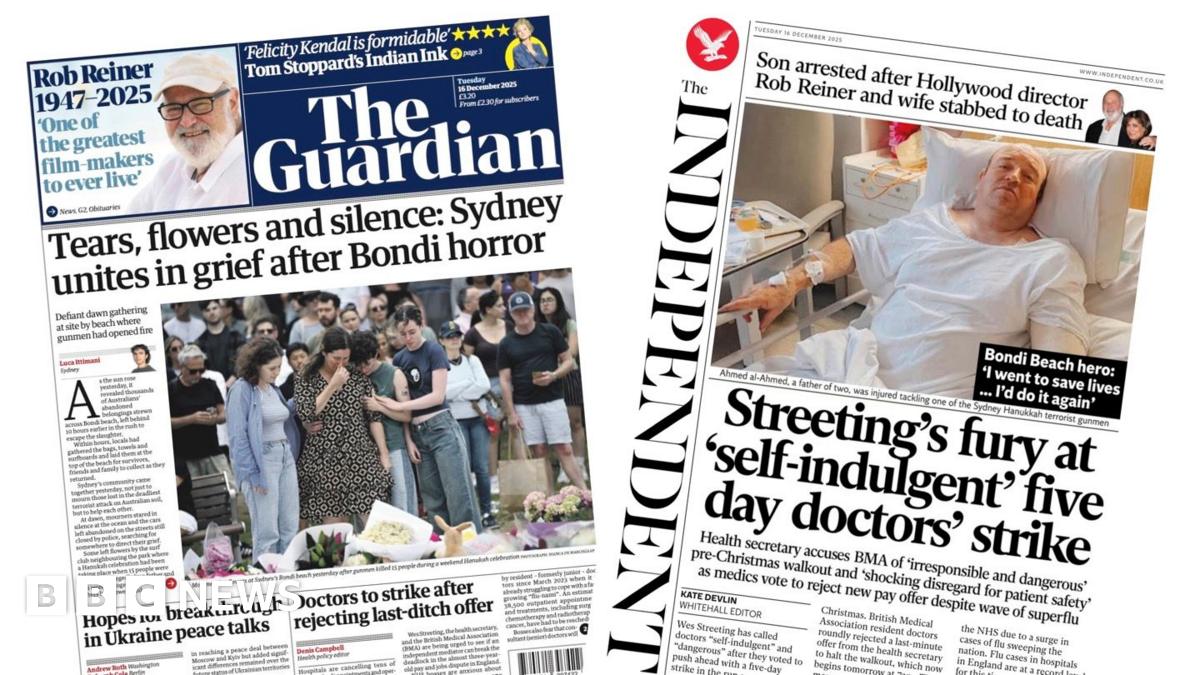 The headline on the front page of the Guardian reads: "Tears, flowers and silence".