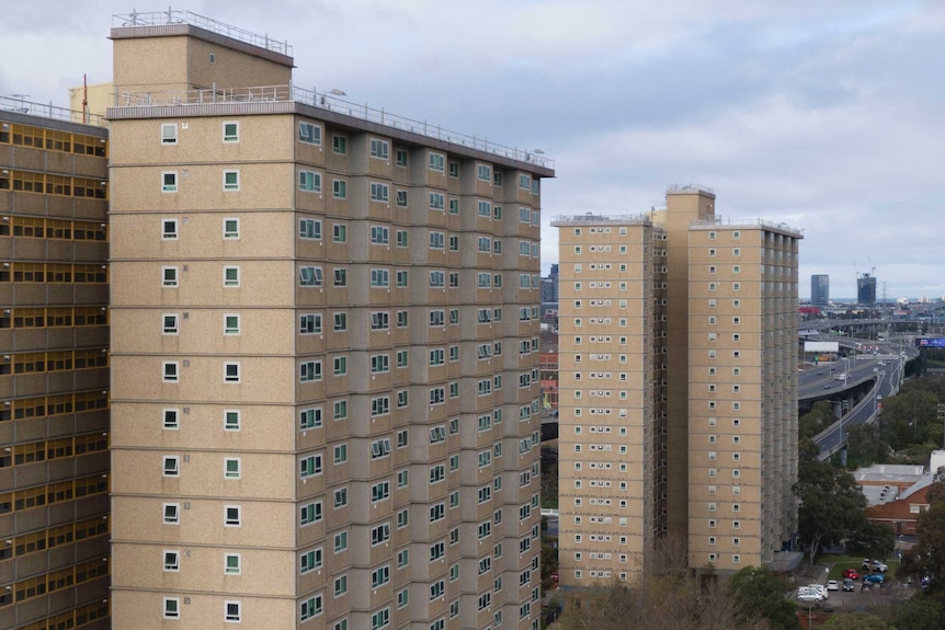 public housing towers can be seen from the aerial view