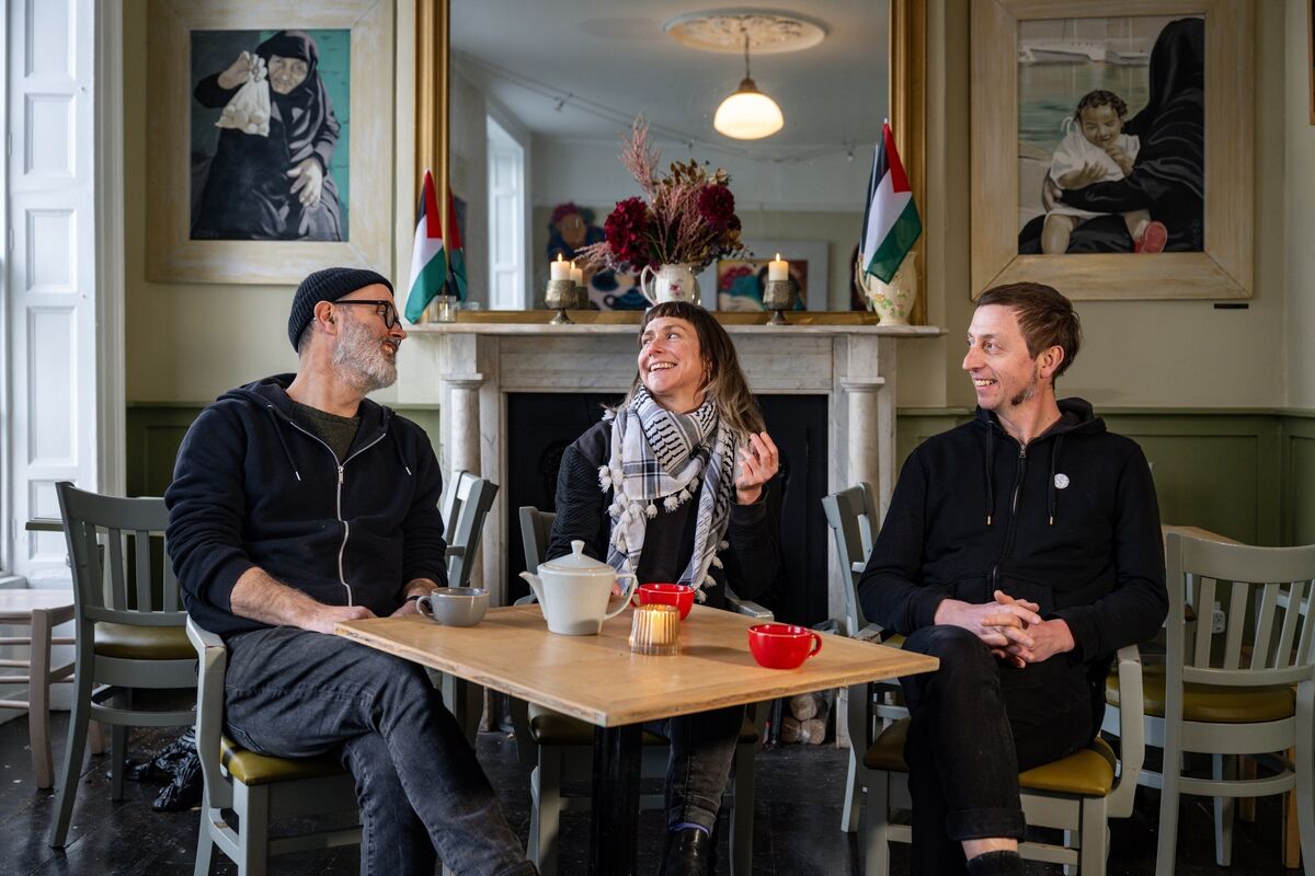 Donal O’Gara, Arthur Leahy and Virginia O’Gara discuss festive reopening plans at the Quay Co-Op restaurant on Sullivan’s Quay. Picture: Chani Anderson.