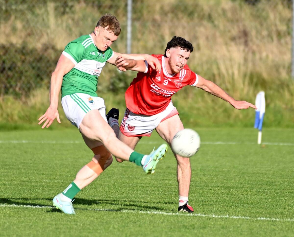 Macroom's Alan Quinn shoots from Uibh Laoire's Conor O'Leary. Picture: Eddie O'Hare