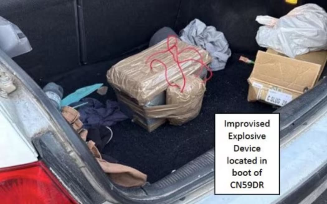 An IED sits in the boot of the car driven by the gunmen to Bondi Beach.