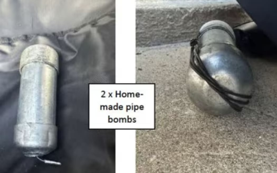 Police images of homemade pipe bombs at the scene.