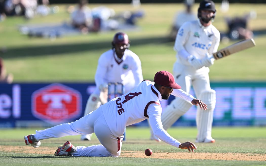 Shai Hope fielding during play on Day 1 of the 3rd cricket test match between New Zealand and West Indies at Bay Oval in Mt Maunganui, New Zealand. Thursday 18 December 2025. © Photo: Andrew Cornaga / Photosport