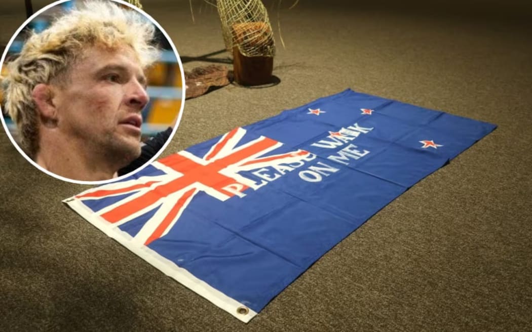 Bryce Gambirazzi (inset) has been charged with stealing a New Zealand flag defaced with the words 