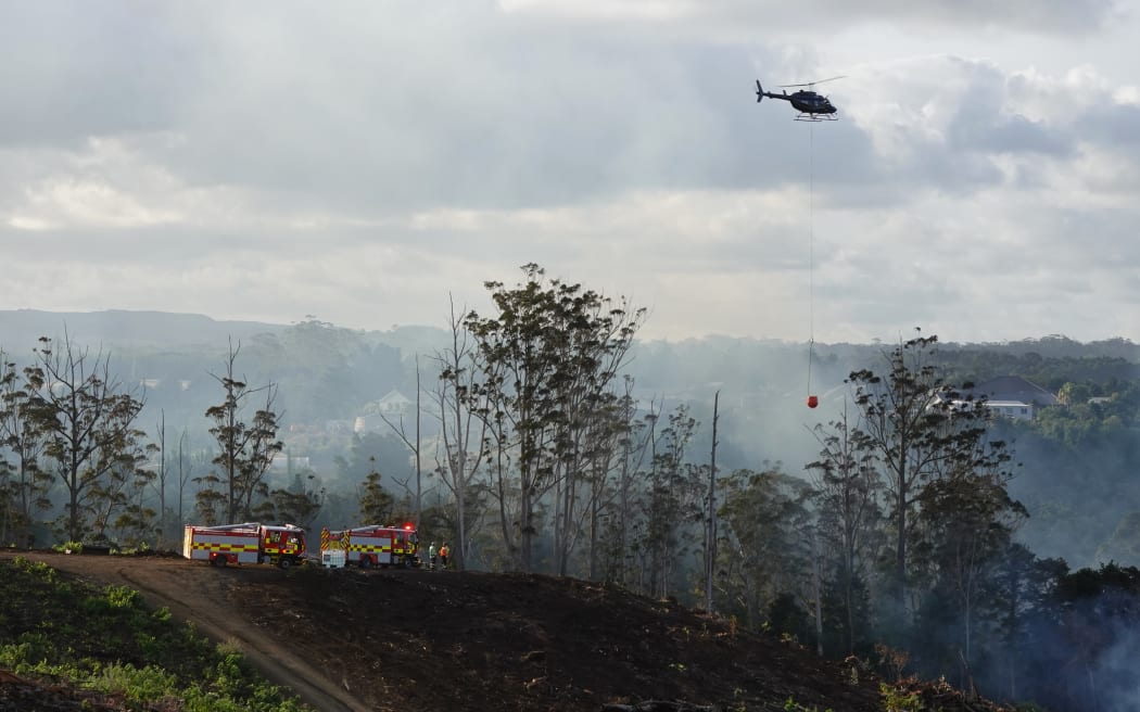 The four hectare fire in Kerikeri being put out by Fire and Emergency.