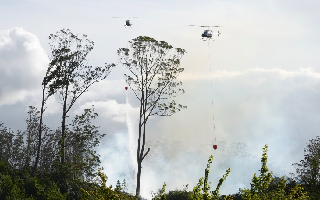 The four hectare fire in Kerikeri being put out by Fire and Emergency.