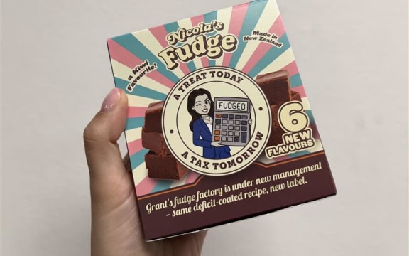 The Taxpayers' Union released packaged fudge from the 'Nicola Fudge Co.', branded with an image of Willis with the slogan, 'A treat today - A tax tomorrow'.