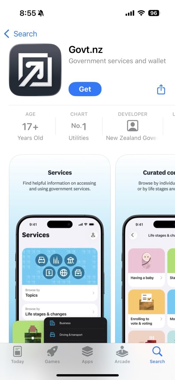 Govt.nz app as seen in the Apple app store.