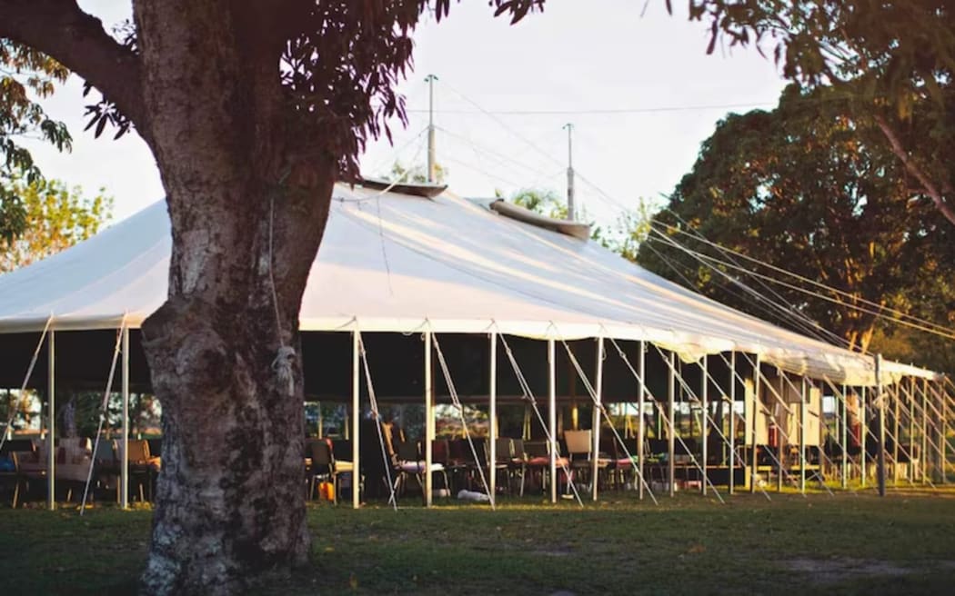 Instead of a physical church, each meeting or convention is often held in big sheds or tents. / ABC News/Supplied: Tobias Loftus