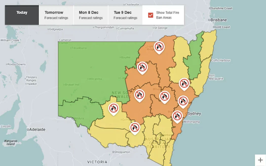 Total fire bans have been declared for nine districts across the state.