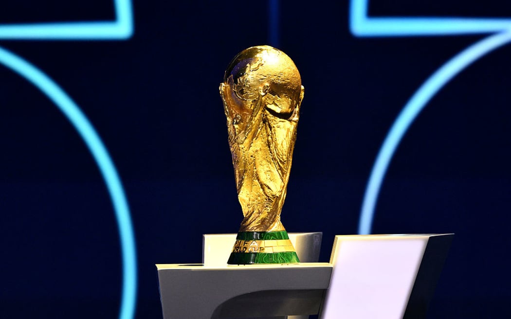 The FIFA World Cup Trophy is displayed during the FIFA World Cup 2026 Official Draw at John F. Kennedy Center for the Performing Arts on December 05, 2025 in Washington, DC.