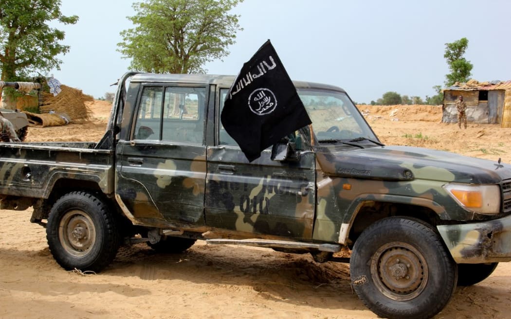 A vehicle allegedly belonging to the Islamic State group in West Africa (ISWAP) is seen in Baga on August 2, 2019.