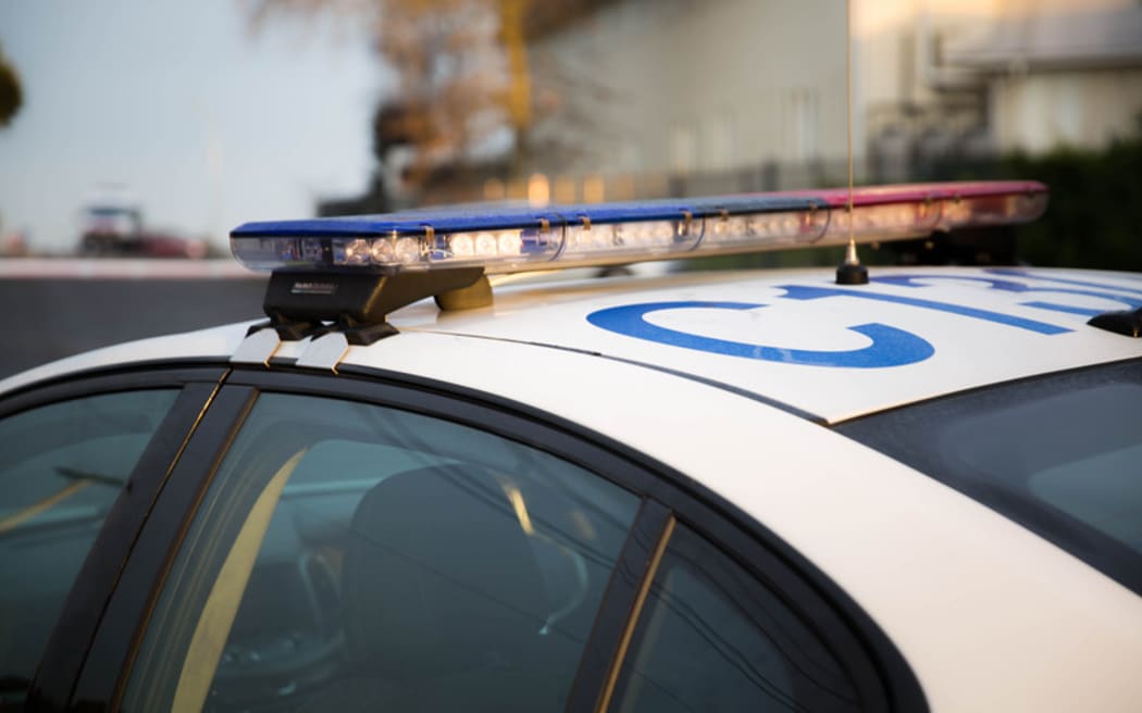 A police car at a cordon.