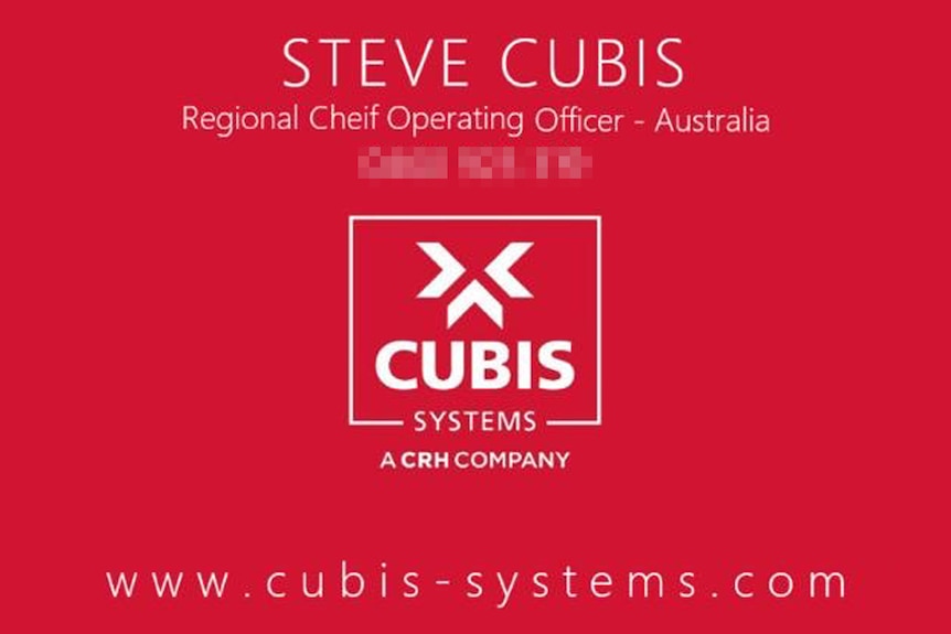 A gold card with a lion logo reading Cubis and Verbecq saying Steve Cubis is director.