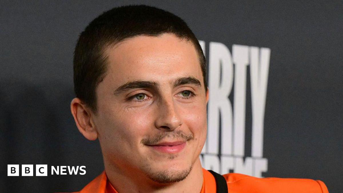 Chalamet wearing orange and smiling