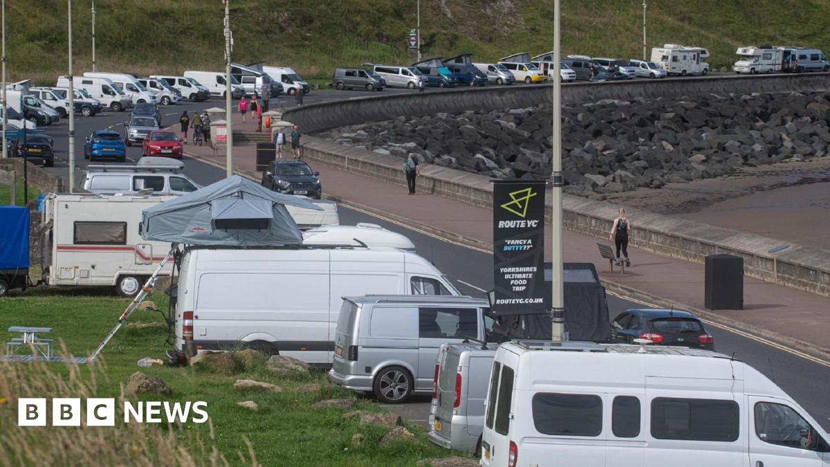 Many motorhomes parked along Royal Albert Drive on Scarborough’s North Bay.