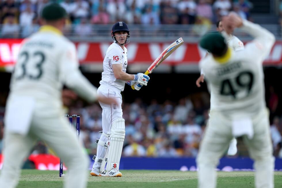 Harry Brook is caught in the slips for 31 by Australia captain Steve Smith