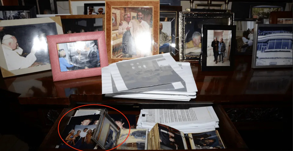 Newsom’s video showed a grainy image of Trump inside Epstein’s desk that was initially published by the Justice Department on December 19 (DOJ)