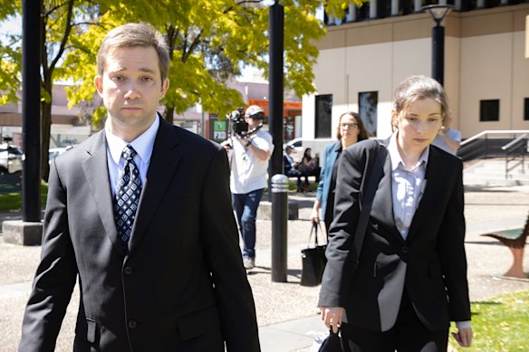 Kim Ramchen’s brother, Lev Ramchen, and an unidentified woman leave Dandenong Court on Wednesday.
