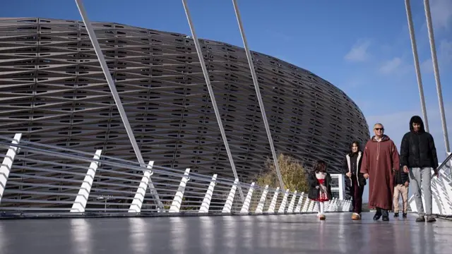 A photo of people outside a football stadium during the 2025 Africa Cup of Nations Afcon football tournament