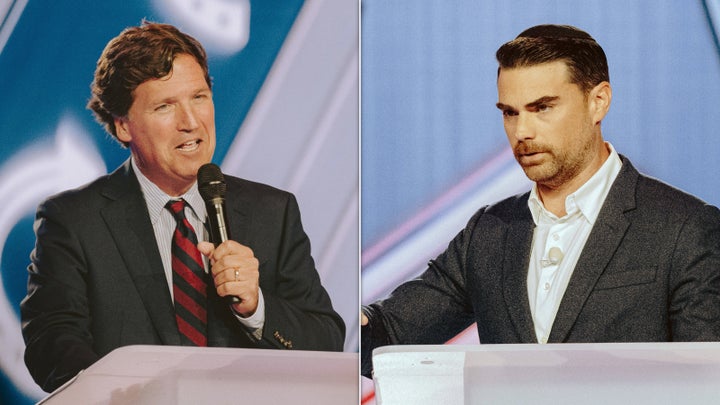 Tucker Carlson, left, and Ben Shapiro, right, clashed at the Turning Point USA event.