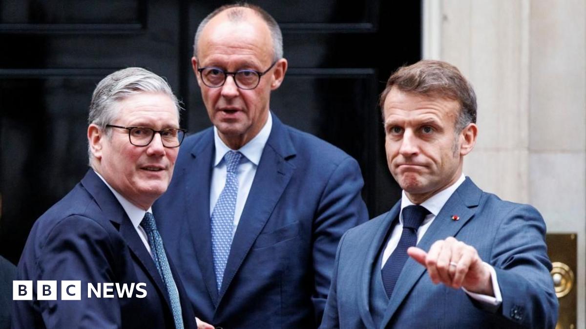 British Prime Minister Keir Starmer, German Chancellor Friedrich Merz and French President Emmanuel Macron in London. Photo: 8 December 2025