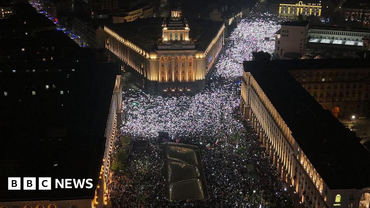 Tens of thousands of protesters gather in central Sofia to demonstrate against the Buglarian government, in Sofia on December 10, 2025