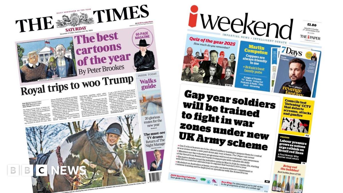The headline on the front page of the Times reads: "Royal trips to woo Trump".
