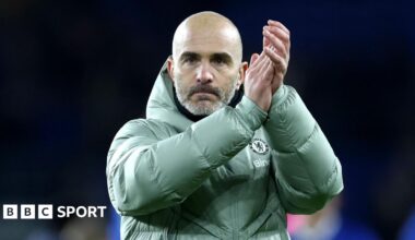 Enzo Maresca applauds fans following victory over Cardiff City in Carabao Cup