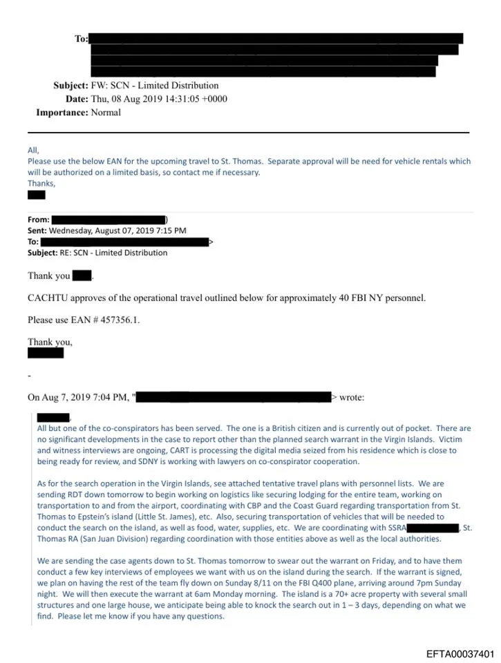 Department of Justice An FBI email days before Epstein's death