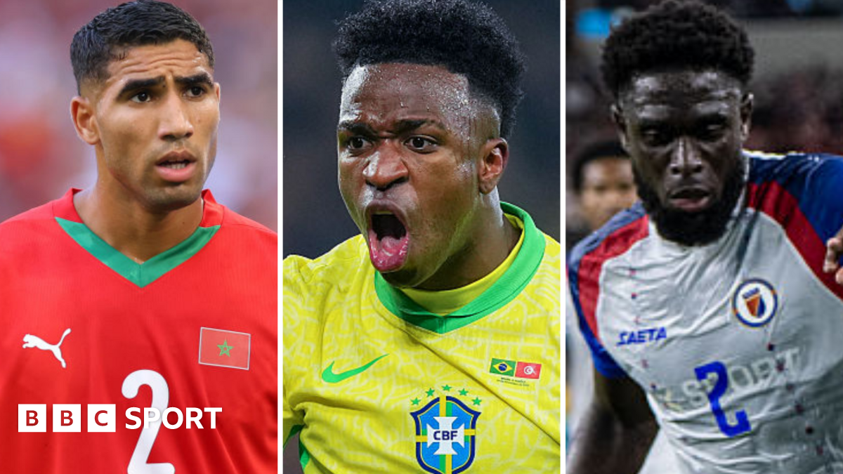 Morocco's Achraf Hakimi, Brazil's Vinicius Junior, and Haiti's Carlens Arcus