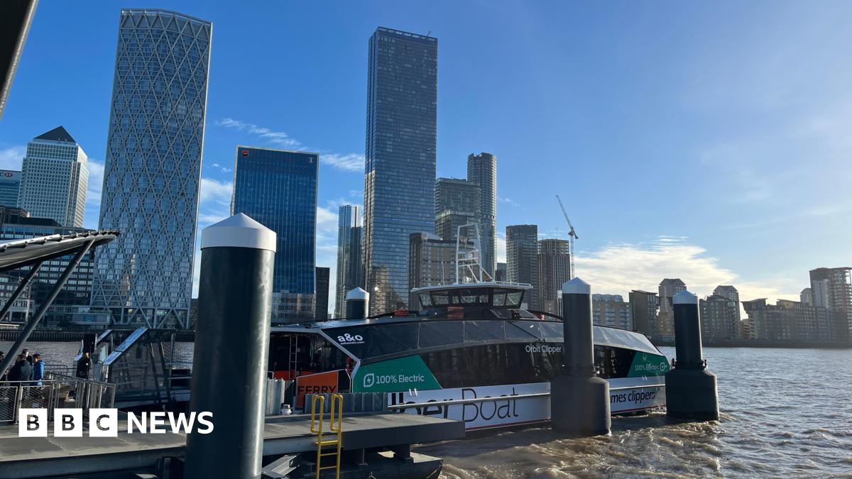 the boat docked in Canary Wharf