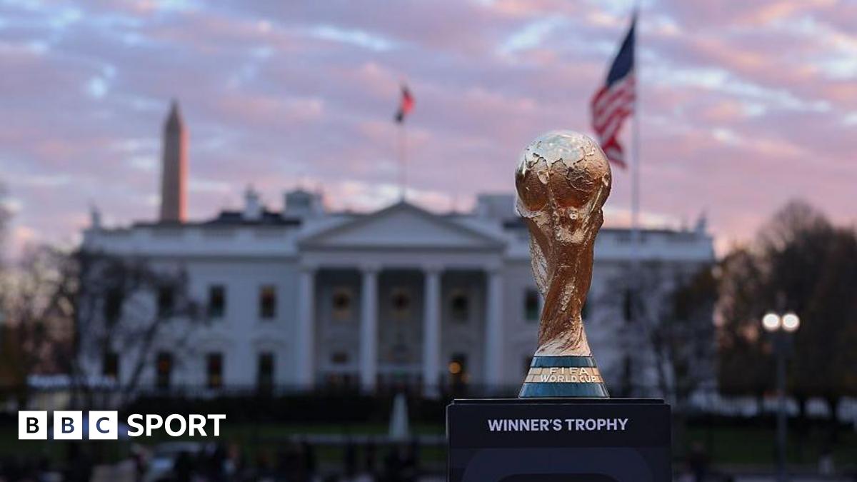 The Fifa World Cup trophy outside the White House ahead of the draw