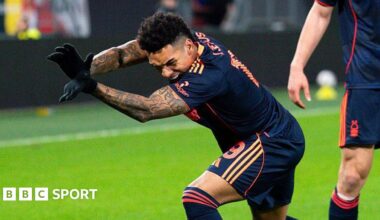 Igor Jesus celebrates scoring for Nottingham Forest against Utrecht