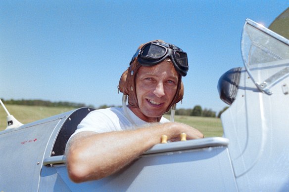 Former England batsman David Gower before taking flight in a Tiger Moth biplane during a tour match against Queensland on January 21 1991.