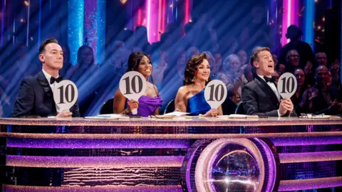 BBC/PA Craig Revel Horwood, Motsi Mabuse, Shirley Ballas and Anton Du Beke during the live show on Saturday for BBC1's Strictly Come Dancing
