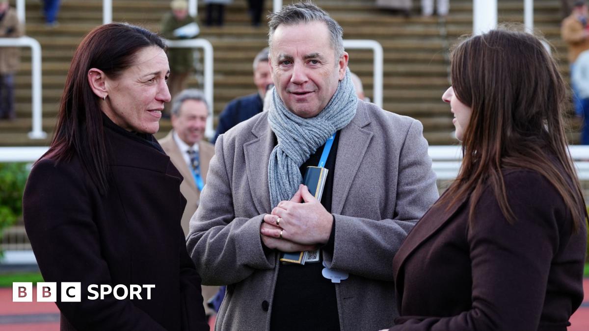 Glengouly's trainer Faye Bramley with John and Amy Hunt at Cheltenham