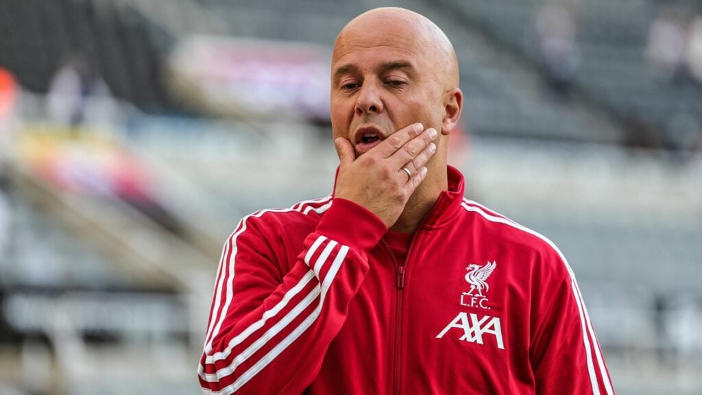 Liverpool manager Arne Slot looks concerned