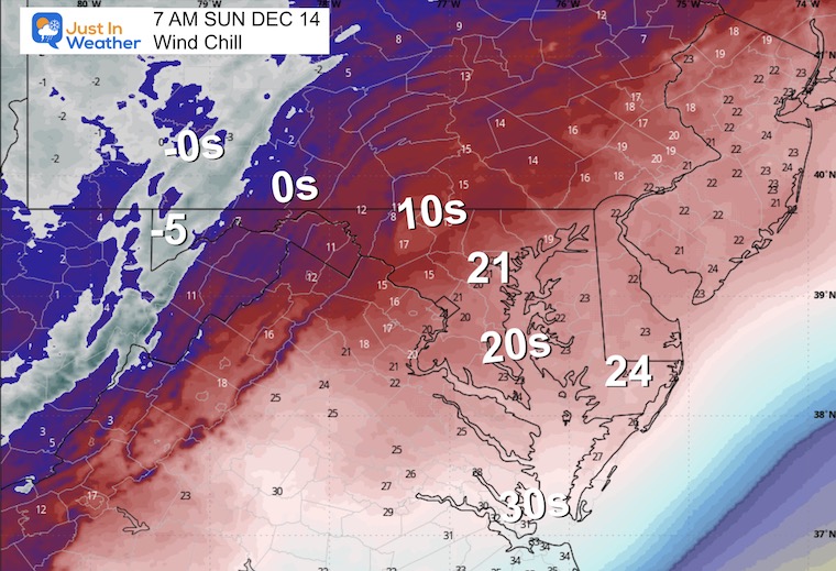 December 13 weather wind chill Sunday morning