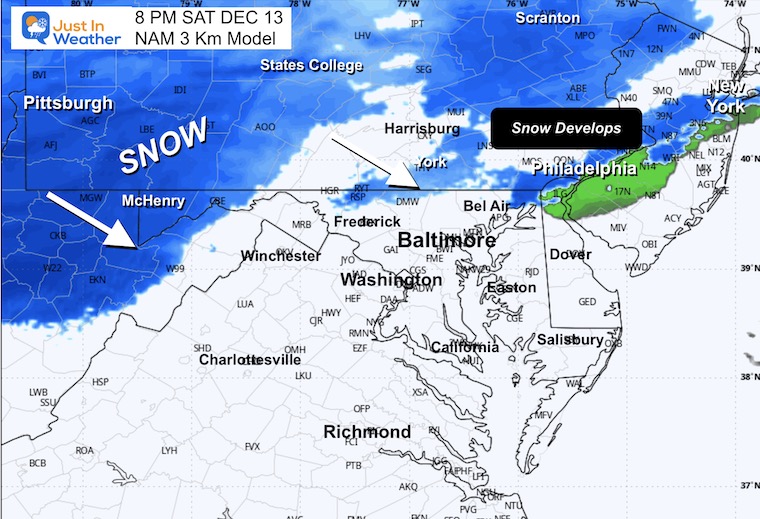 December 13 weather snow radar forecast Saturday 8 PM