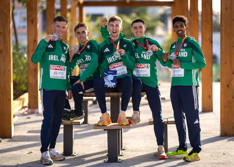 Ireland’s senior men’s team of Jack O’Leary, Brian Fay, Cormac Dalton,  Darragh McElhinney and Efrem Gidey. Photograph: Morgan Treacy/Inpho