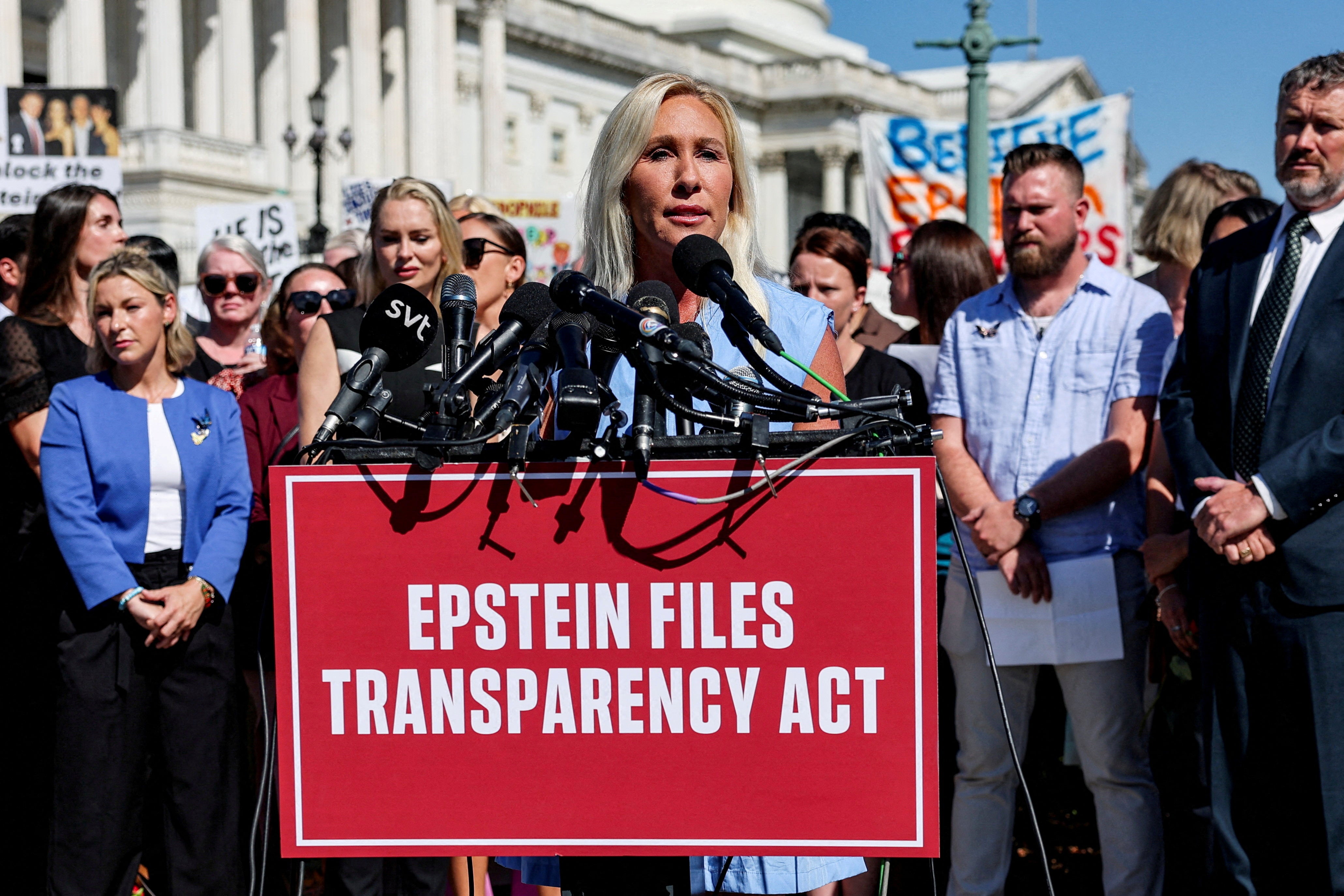 Rep. Marjorie Taylor Greene blasted the Trump administration over the stalled release of the Epstein files as lawmakers demand more information about alleged co-conspirators and others who may have participated in his crimes