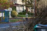 Pedestrians watch as crews clean up storm damage on NE 24th Avenue on Wednesday, Dec. 17., 2025 in Portland, Ore.
