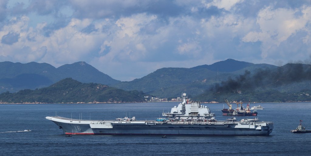 Chinese Navy Ship (CNS) Type 001 aircraft carrier Liaoning departs from Hong Kong waters on Tuesday morning July 11, 2017. 11JUL17 SCMP / Roy Issa (Photo by Roy Issa/South China Morning Post via Getty Images)