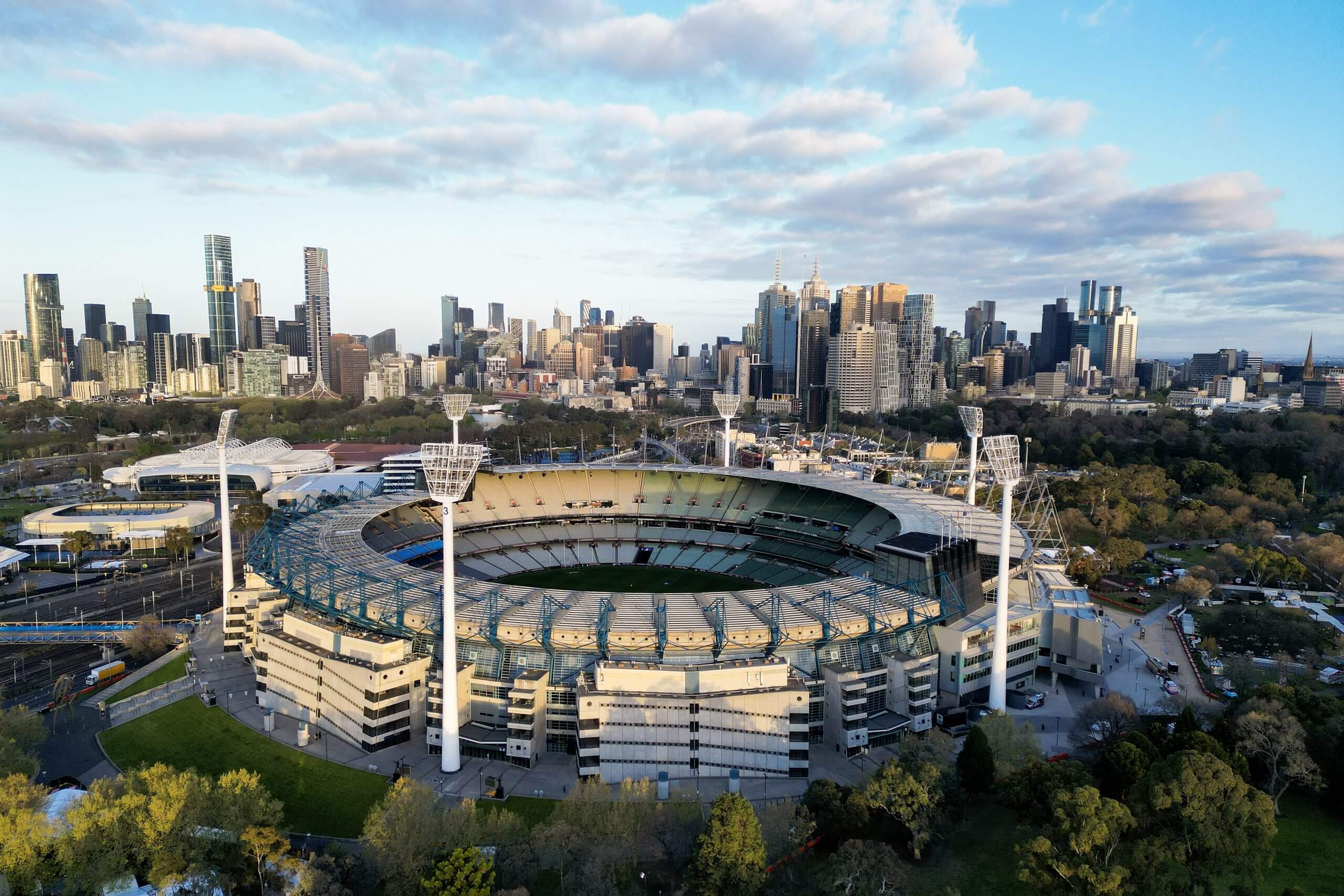 The MCG with the Melbourne skyline behind