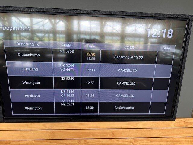 Flight cancellations on the departure board at Tauranga Airport on Monday, November 24. Photo / Luke Bradford