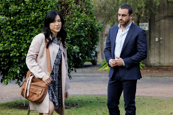 Wendy walks away from a tense conversation with Andrew in Neighbours.