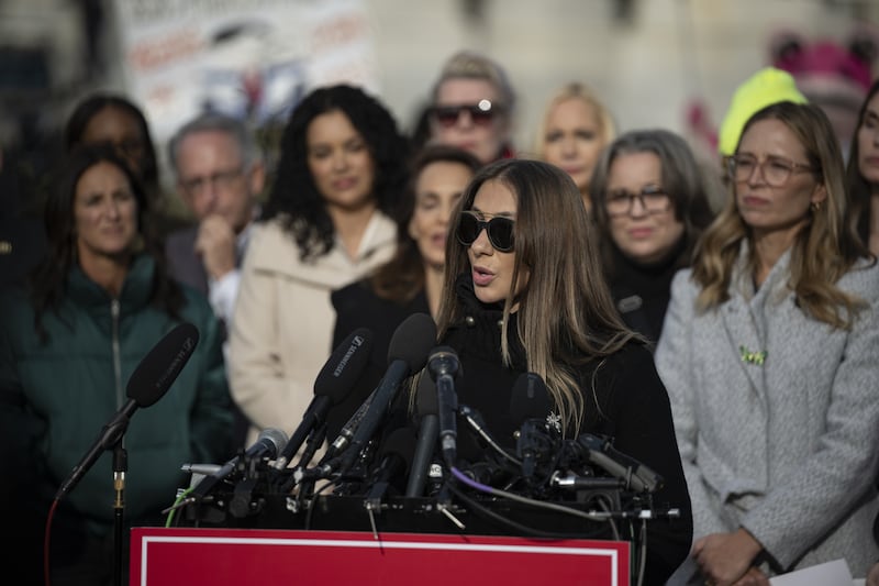 Epstein abuse survivor Marina Lacerda speaks during a press conference at the US Capitol in Washington DC on November 18th. Photograph: Celal Gunes/Anadolu via Getty