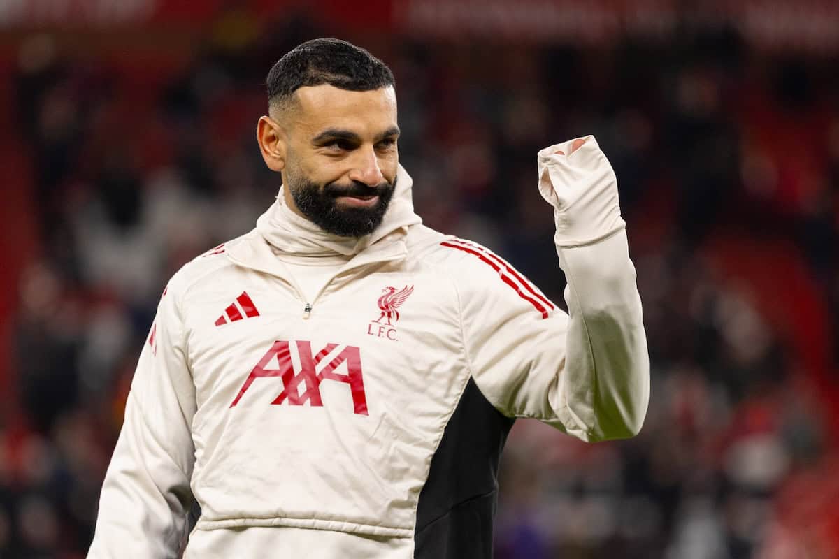 LIVERPOOL, ENGLAND - Wednesday, December 3, 2025: Liverpool's substitute Mohamed Salah during the pre-match warm-up before the FA Premier League match between Liverpool FC and Sunderland AFC at Anfield. (Photo by David Rawcliffe/Propaganda)